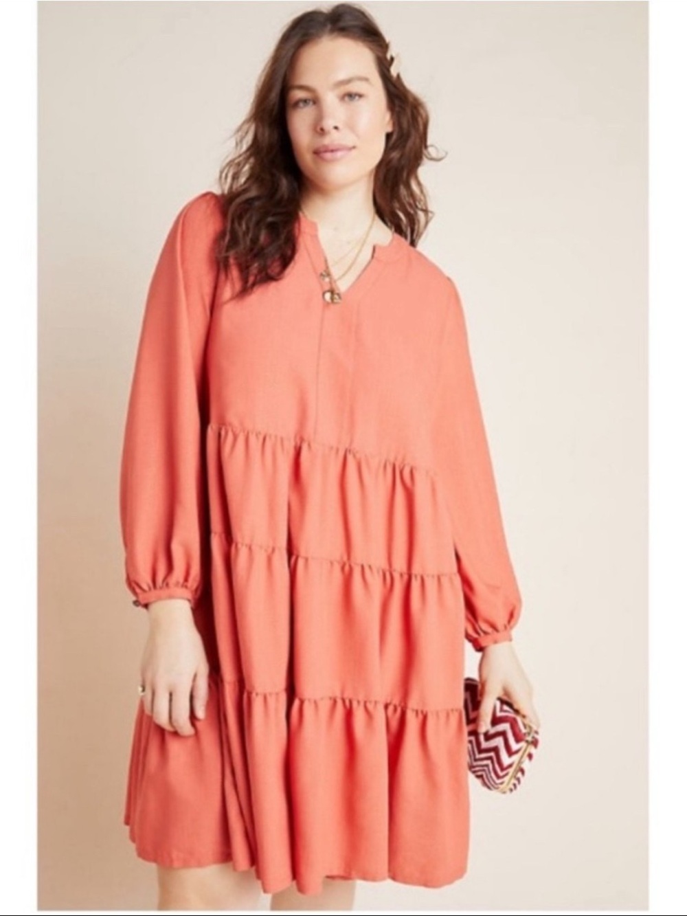 Maeve Anthropologie Orange Tiered Mini Dress Size 2X Boho Cottagecore Flowy Chic